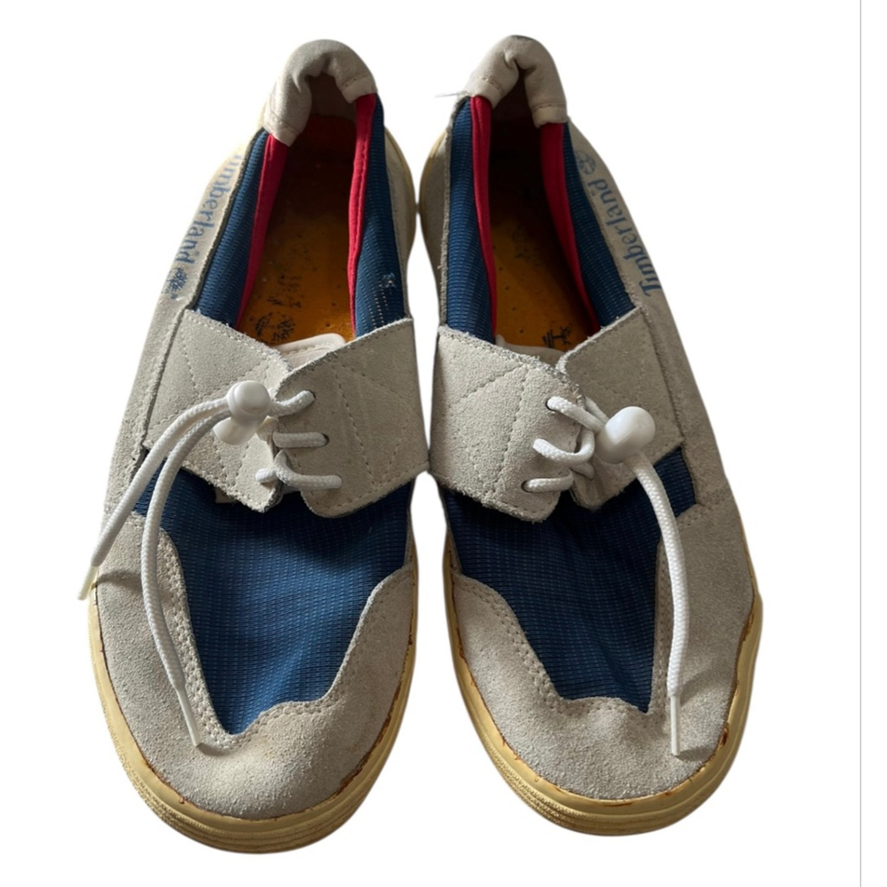Timberland Suede Casual Loafers Shoes Size 9M RARE Red Blue Tan Men's Boating